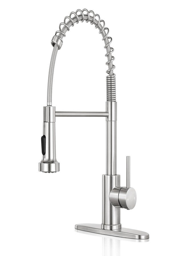 KHQF Kitchen Faucet with Pull Down Sprayer,Commercial Single Handle Stainless Steel Kitchen Faucets with Deck Plate (Brush Nickel) - Image 1