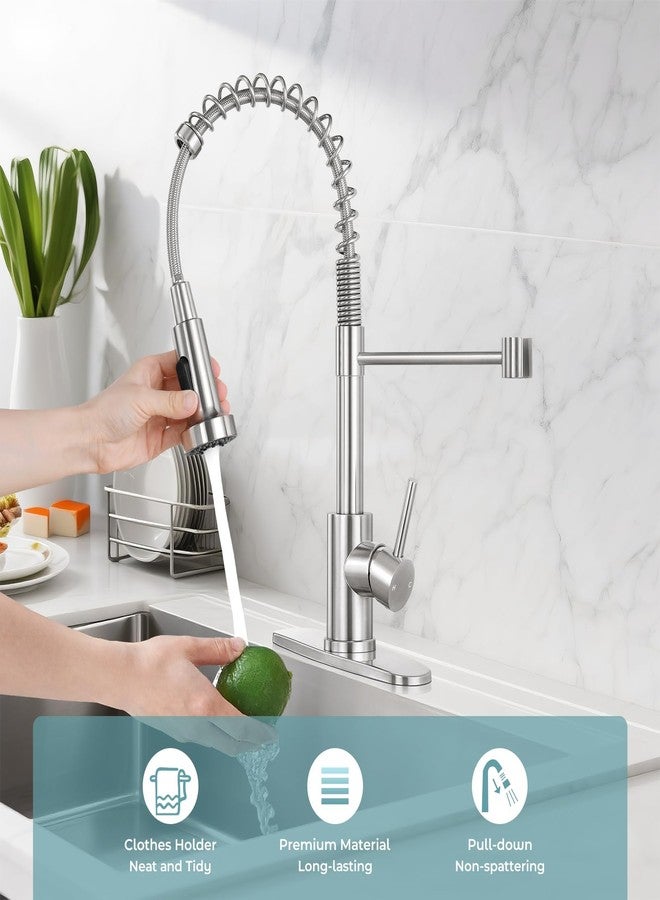 KHQF Kitchen Faucet with Pull Down Sprayer,Commercial Single Handle Stainless Steel Kitchen Faucets with Deck Plate (Brush Nickel) - Image 4