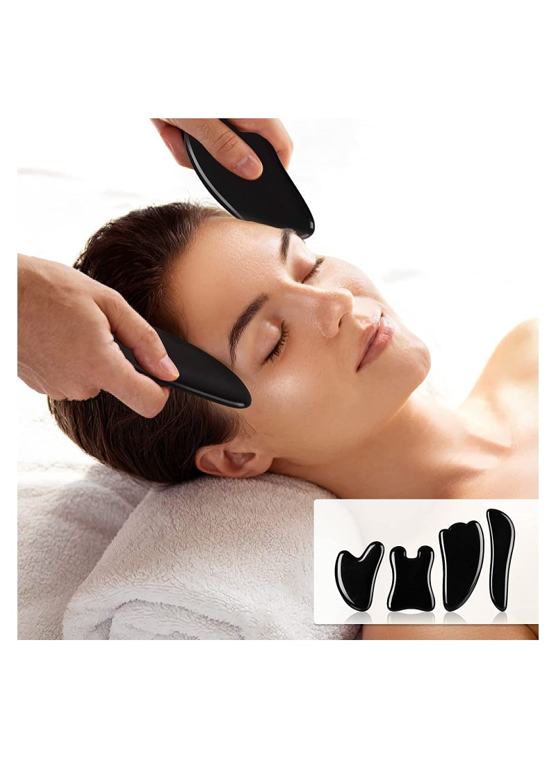 SOLARAE Massage Facial Tool Natural Jade Stone Board Scraping Set for SPA Acupuncture Physical Therapy Muscle Knot Caring Point Treatment 4PCS - Image 2