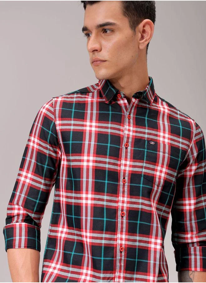 The Indian Garage Co Men Slim Fit Checkered Full Sleeves Cutaway Collar Casual Shirt