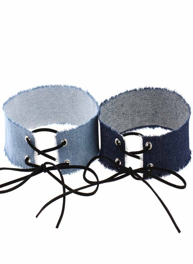 FM FM42 Multicolor 1.57" Width Denim Chic Choker Collar Gothic Necklace Set, 4PCs PN1389 - Image 4