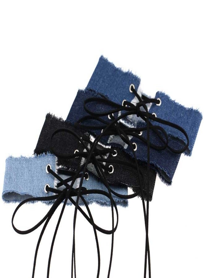 FM FM42 Multicolor 1.57" Width Denim Chic Choker Collar Gothic Necklace Set, 4PCs PN1389 - Image 1
