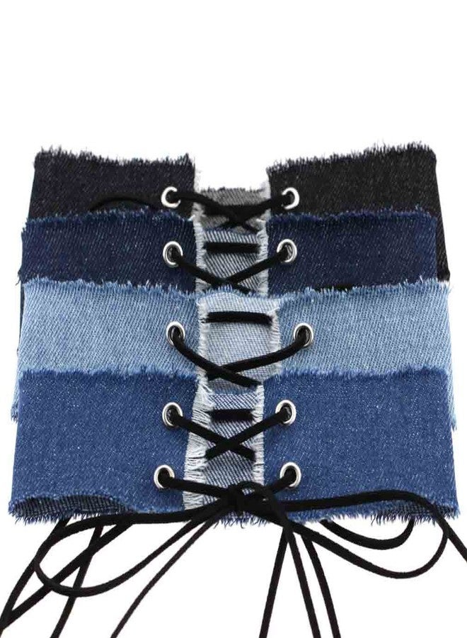 FM FM42 Multicolor 1.57" Width Denim Chic Choker Collar Gothic Necklace Set, 4PCs PN1389 - Image 2