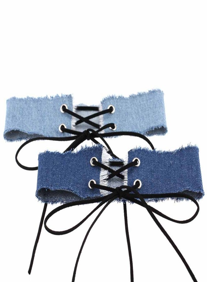 FM FM42 Multicolor 1.57" Width Denim Chic Choker Collar Gothic Necklace Set, 4PCs PN1389 - Image 3