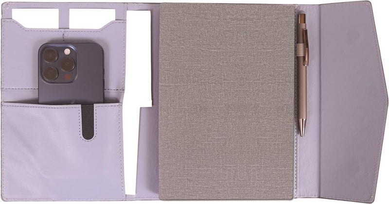 Scribelle A5 PU Notebook with Mobile Holder - Refillable 192 Pages, Card & Pen Holder, Stylish Grey Design - Image 4