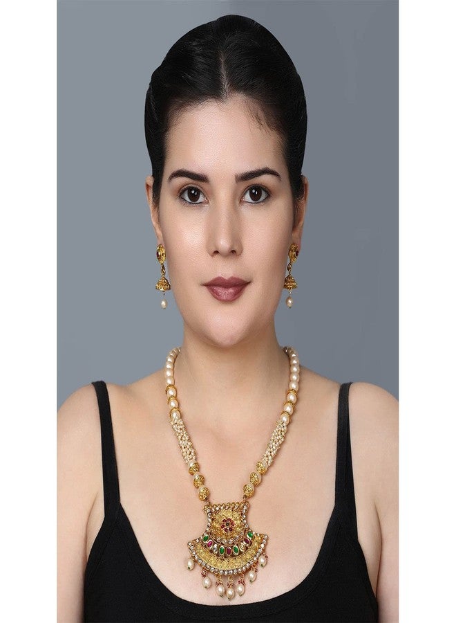Efulgenz Mothers Day Gift Indian Jewelry Sets for Women Bollywood Jewelry Indian Bollywood Traditional Crystal Kundan Pearl Beaded Wedding Temple Choker Necklace Earrings Jewelry set - Image 3