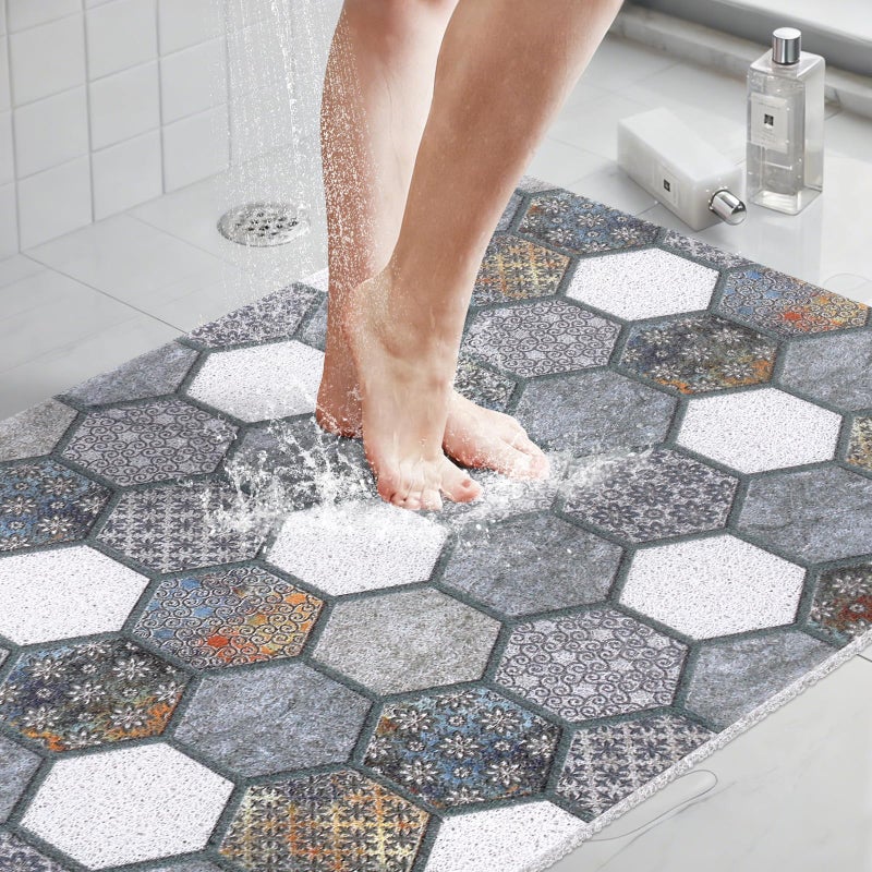 Mofonky Extra Large Shower Mat: 23.6 X 35.4 Inch Stylish Shower Mats for Inside Shower - Soft PVC Loofah Trimmable Non Slip Shower Mat for Elderly, Quick Drying - Image 1