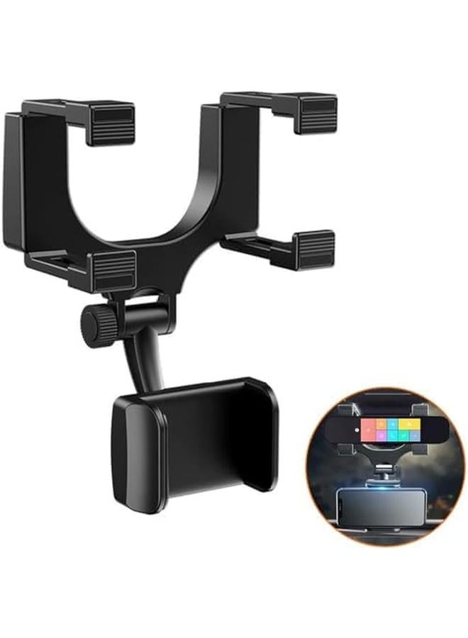 erorex Car Rearview Mirror Phone Holder Car Phone Mount Phone Bracket Phone Stand With 360° Swivel And Adjustable Clips Universal Smartphone Cradle（Black）  - Image 3
