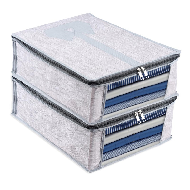 Kuber Industries Shirt Cover Shirt Storage Organizer Foldable Shirt Cover Wardrobe Organizer With Transparent Window Jute Printed Shirt Bag Pack Of 2 Gray 32 CM 16 Cm - Image 1