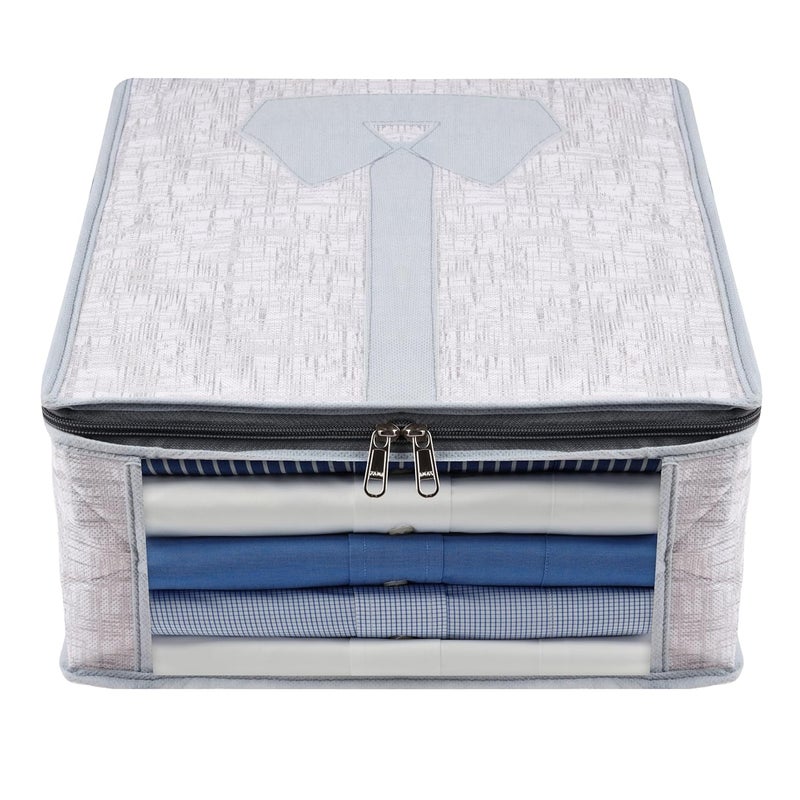 Kuber Industries Shirt Cover Shirt Storage Organizer Foldable Shirt Cover Wardrobe Organizer With Transparent Window Jute Printed Shirt Bag Pack Of 2 Gray 32 CM 16 Cm - Image 2