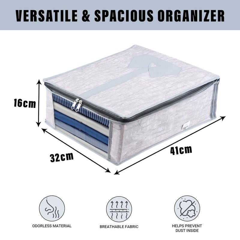 Kuber Industries Shirt Cover Shirt Storage Organizer Foldable Shirt Cover Wardrobe Organizer With Transparent Window Jute Printed Shirt Bag Pack Of 2 Gray 32 CM 16 Cm - Image 3