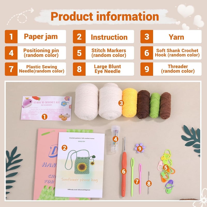DIANZHU Crochet Kit for Beginners Phonebag Crochet Starter Kit with Video Tutorials and Yarns Hook Accessories for Adult Knitting Craft DIY Green - Image 2