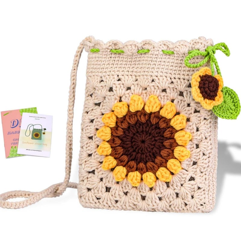 DIANZHU Crochet Kit for Beginners Phonebag Crochet Starter Kit with Video Tutorials and Yarns Hook Accessories for Adult Knitting Craft DIY Green - Image 1