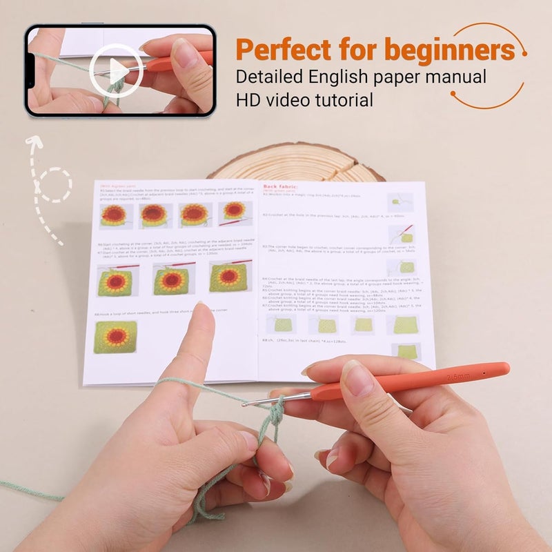 DIANZHU Crochet Kit for Beginners Phonebag Crochet Starter Kit with Video Tutorials and Yarns Hook Accessories for Adult Knitting Craft DIY Green - Image 3