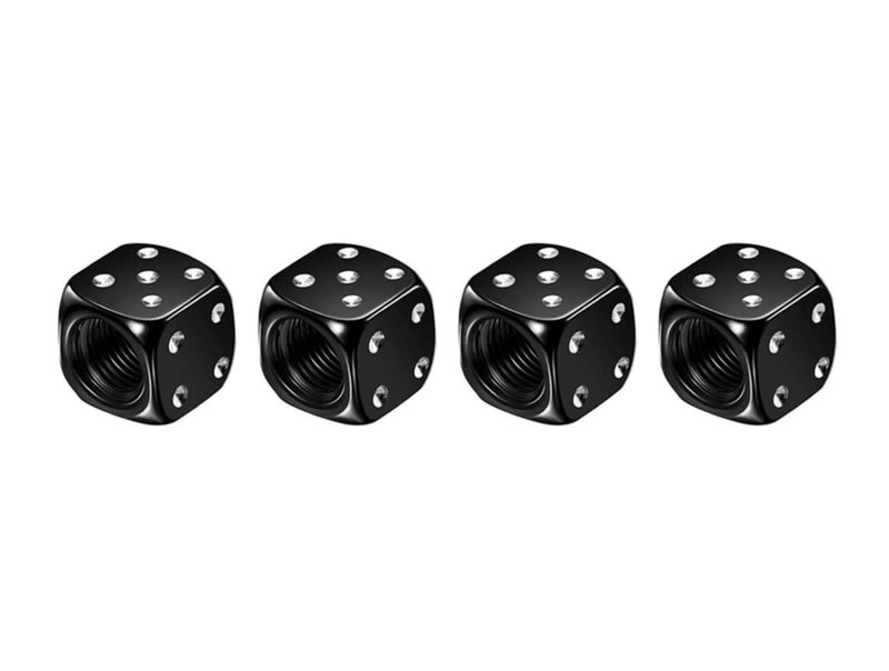 Marcraft Black Metal Dice Tyre Wheel Alloy Valve Caps Dust Caps (4 Pack) Universal for Cars, SUVs, Bicycles, Motorcycles, Trucks | Rubber Airtight Seal | Aluminium Alloy | Screw-On - Image 1