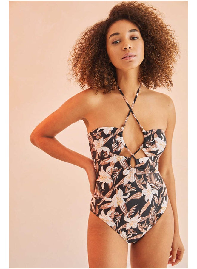 women'secret - Printed swimsuit with tie neck - Image 1
