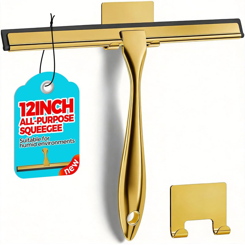ALFLOD 12Inch Golden AllPurpose Shower Squeegee for Shower Doors Tile Shower Walls Bathroom Window Glass and Car Windshield Mirrors and KitchenStainless Steel - Image 3