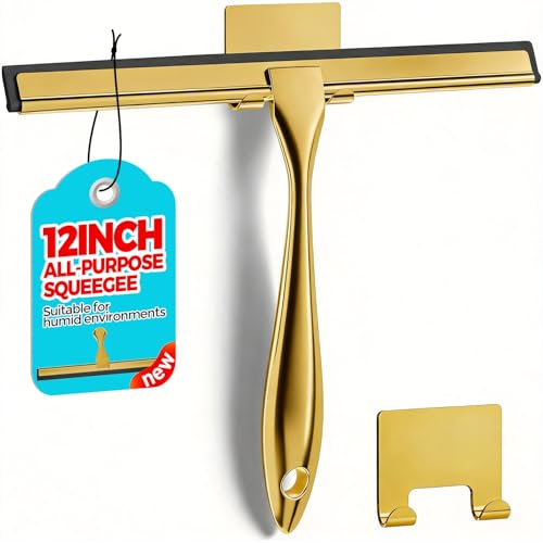 ALFLOD 12Inch Golden AllPurpose Shower Squeegee for Shower Doors Tile Shower Walls Bathroom Window Glass and Car Windshield Mirrors and KitchenStainless Steel - Image 1