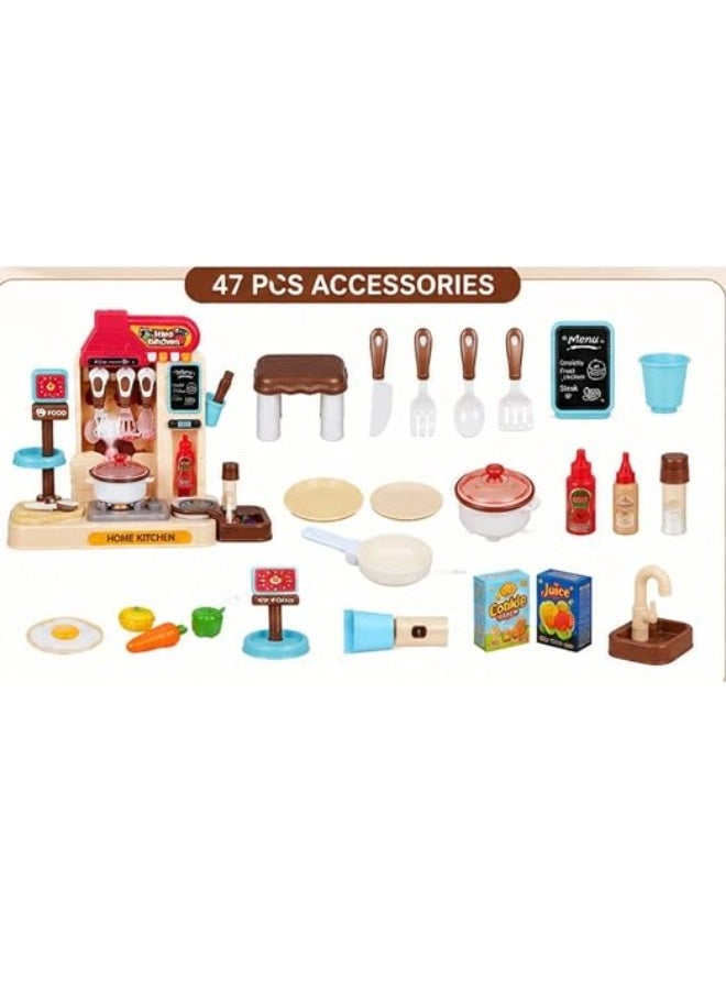 Kids Play Kitchen Set 47 Pieces Mini Cooking Role Play Toy - Image 2