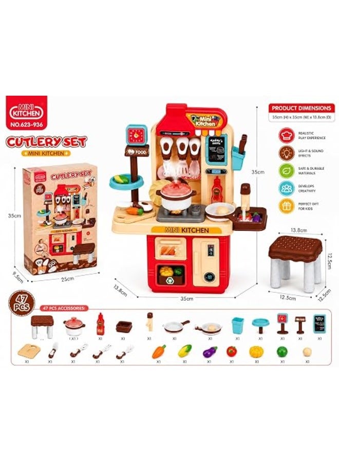Kids Play Kitchen Set 47 Pieces Mini Cooking Role Play Toy - Image 3