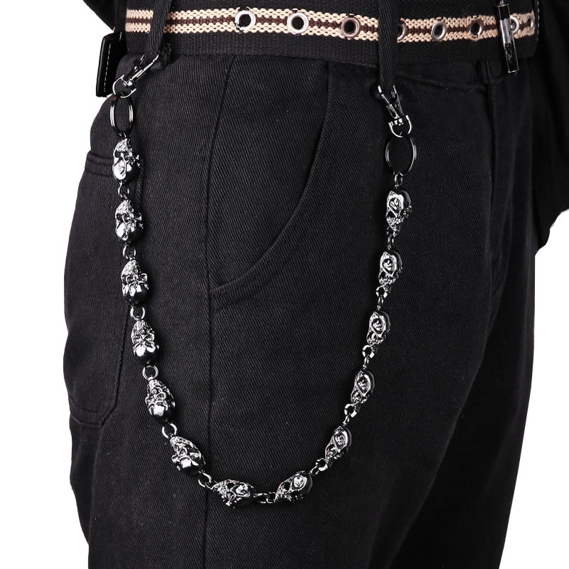 SORGERLY Skull Wallet Pant Chain for Men - Punk Jean Belt Pocket Chains Keychain - Halloween Goth Bag Purse for Women (Black) - Image 2