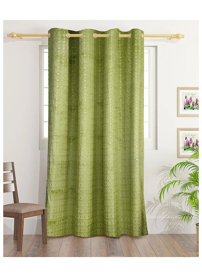 White Rose - Alice Velvet Emboss Print Curtains With Groomets - Polyester-Single Window Curtain- Sound, Sunlight And Heat Insulation- 260X140Cm - Green - Image 1