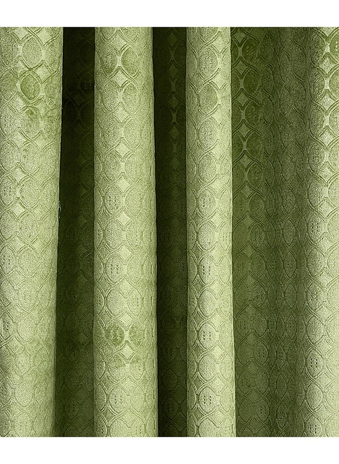 White Rose - Alice Velvet Emboss Print Curtains With Groomets - Polyester-Single Window Curtain- Sound, Sunlight And Heat Insulation- 260X140Cm - Green - Image 1