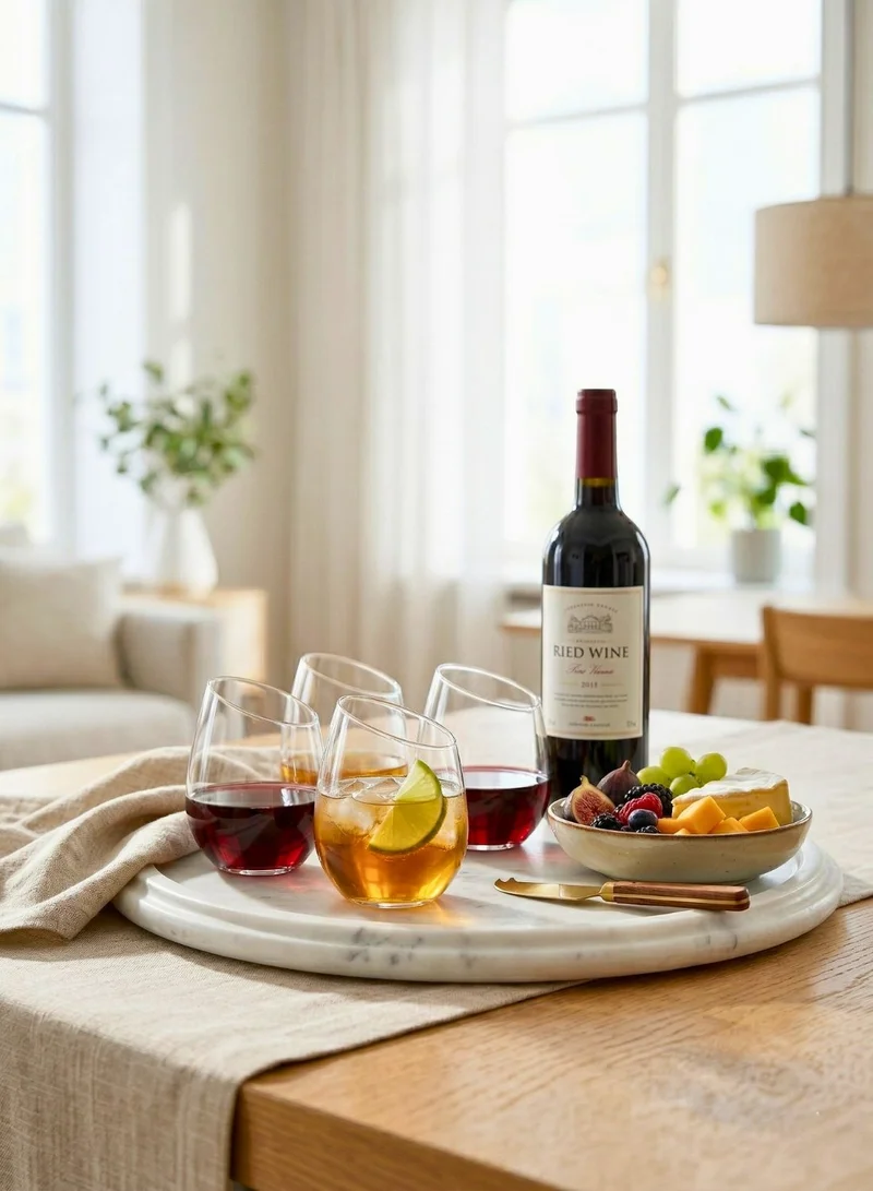 1Chase Set of 4Pcs Slanted Borosilicate Glass Set (4 PCS)  350ML Modern  Tilted Whiskey, Wine & Cocktail Glass, Lead-Free Clear Drinking Glass |  Best Price Qatar