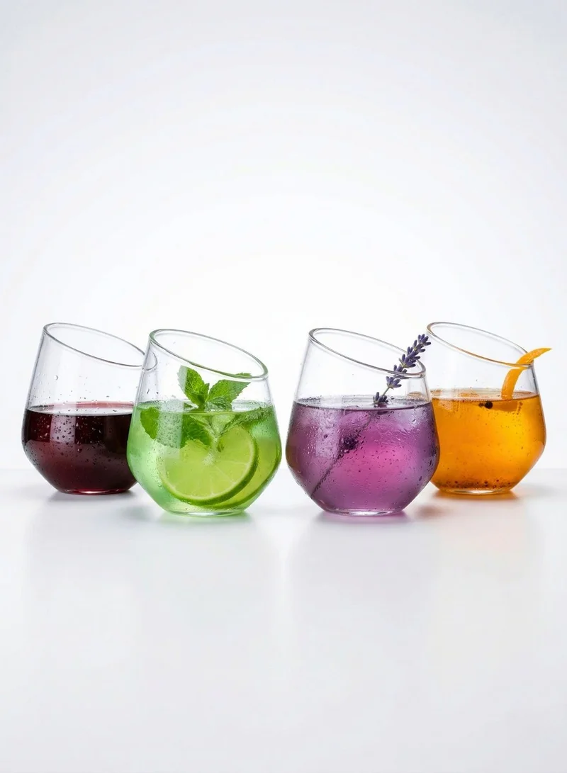 1Chase Slanted Borosilicate Glass Set (4 PCS) – 350ML Modern Tilted Whiskey, Wine & Cocktail Glass, Lead-Free Clear Drinking Glass