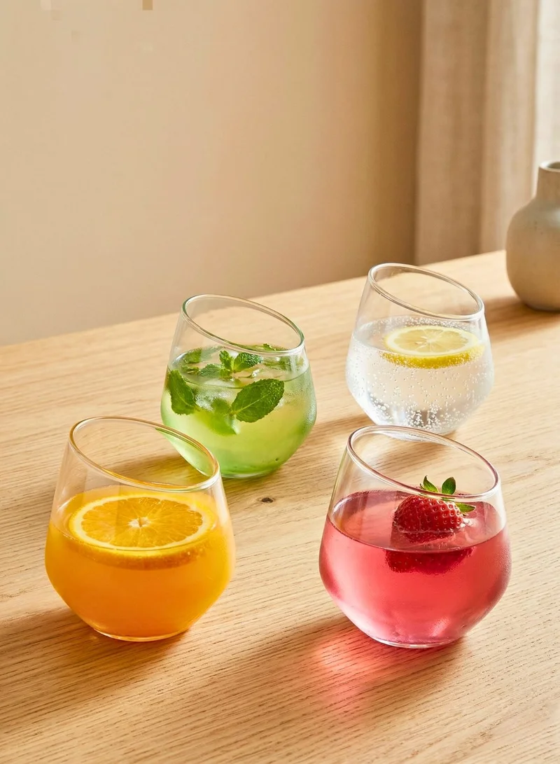 1Chase Set of 4Pcs Slanted Borosilicate Glass Set (4 PCS) – 350ML Modern Tilted Whiskey, Wine & Cocktail Glass, Lead-Free Clear Drinking Glass  | Best Price UAE