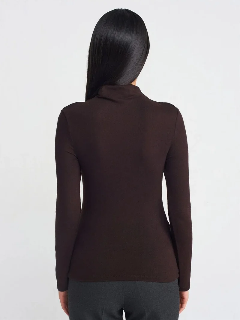 Dilvin DILVIN Ribbed Turtleneck Long-Sleeve Blouse