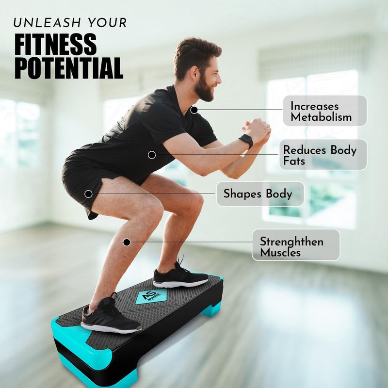 Allure Sphere Aerobic Stepper For Home & Gym - Suited For Cardio, Yoga, Weights, Exercise Workout, Stretching, Fitness - Non-Slip Adjustable 2 Level Steps (L 68 x W 28 x H 10) - Image 2