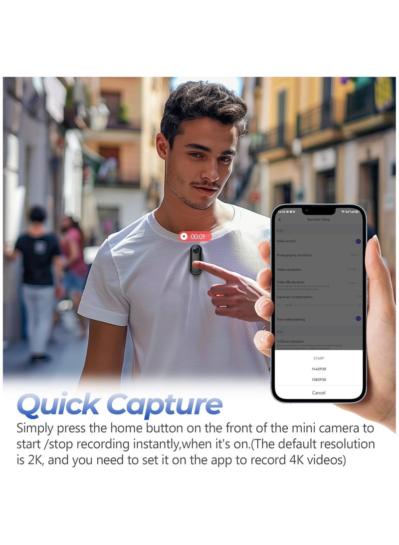 م.ا & ف'س كاميرا أكشن بدقة 4K، كاميرا تسجيل فيديو صغيرة، كاميرا صغيرة للجسم مقاومة للماء IPX7، كاميرا فيديو تحت الماء، تسجيل POV بدون استخدام اليدين، كاميرا خوذة لركوب الدراجات والدراجات النارية (بطاقة 32 جيجابايت) - Image 2