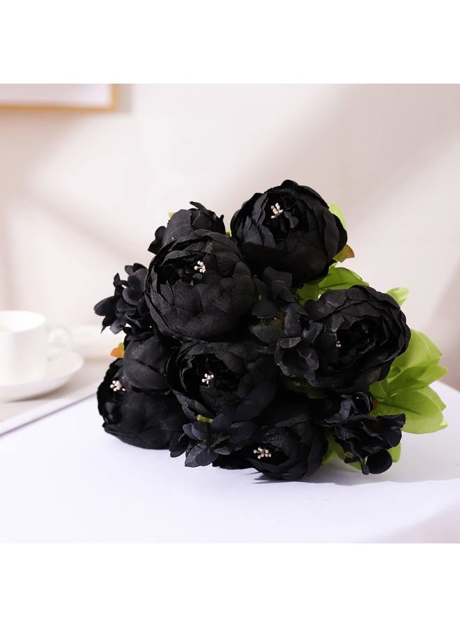 Duovlo Artificial Peony Silk Flowers Fake Flowers Vintage Wedding Home Decoration,Pack of 1 (Black) - Image 4