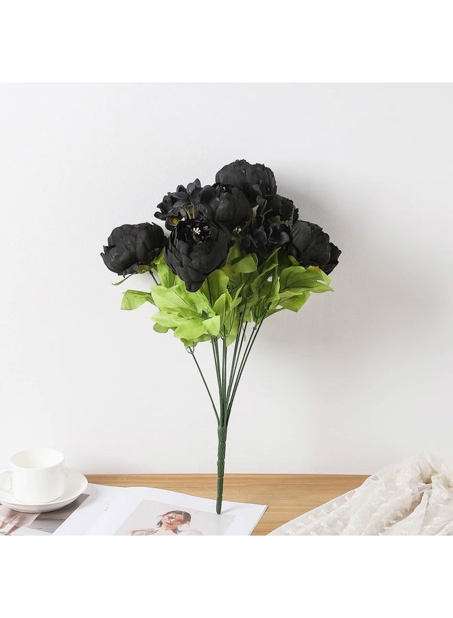 Duovlo Artificial Peony Silk Flowers Fake Flowers Vintage Wedding Home Decoration,Pack of 1 (Black) - Image 3