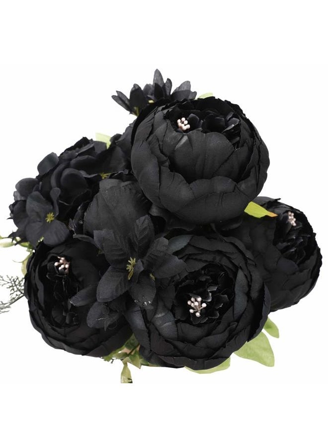 Duovlo Artificial Peony Silk Flowers Fake Flowers Vintage Wedding Home Decoration,Pack of 1 (Black) - Image 1
