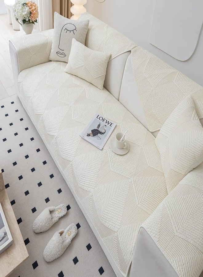 vctops Farmhouse Solid Color Embroidery Sofa Couch Cover Cotton Quilted Sectional Couch Covers Washable Non Slip Sofa Slipcover for Dogs, Children, Pets Furniture Protector (Cream,28"x70") - Image 4