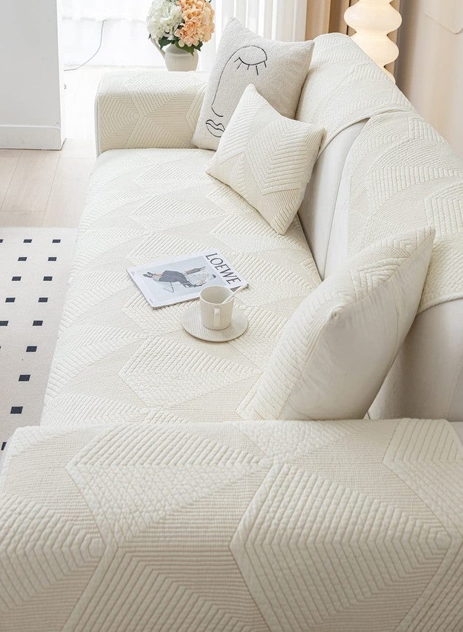 vctops Farmhouse Solid Color Embroidery Sofa Couch Cover Cotton Quilted Sectional Couch Covers Washable Non Slip Sofa Slipcover for Dogs, Children, Pets Furniture Protector (Cream,28"x70") - Image 5
