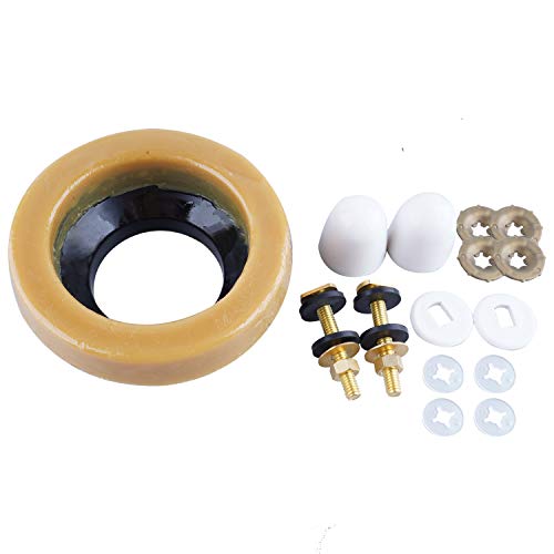 Hibbent Toilet Wax Ring Kit, Toilet Bowl Wax Ring with Brass Closet Bolts, Bolt Caps, PE Flange and Extra Retainers, Thick Wax Ring Gasket for Toilet Bowl- Gas, Odor and Watertight Seal - Image 1