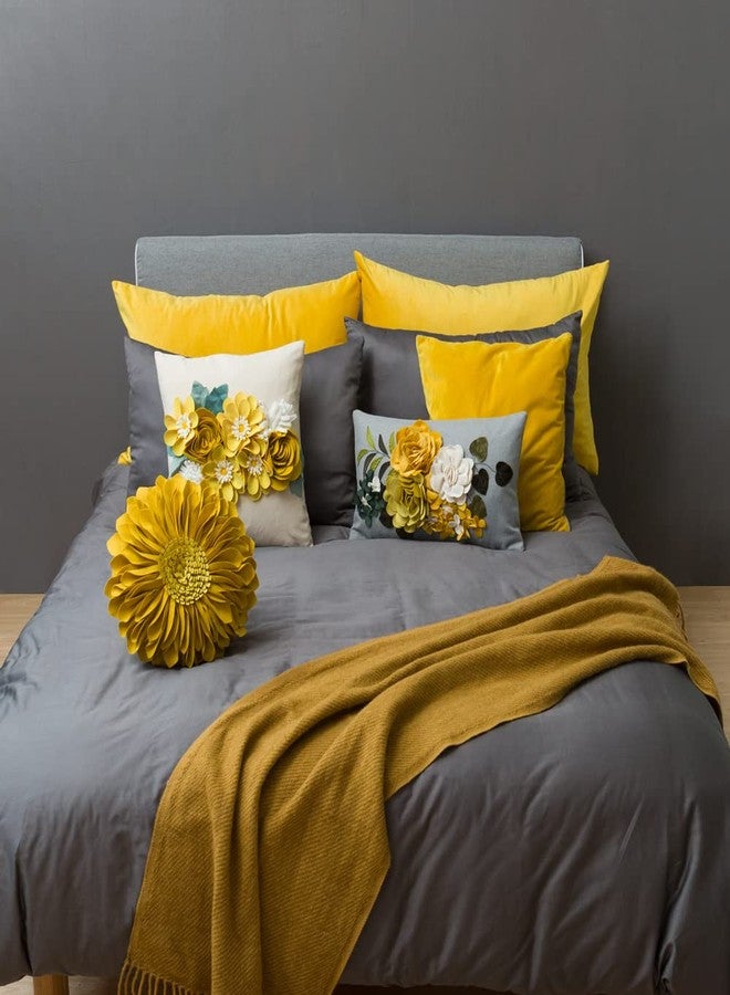 JWH Decorative 3D Flower Throw Pillow Cover Aesthetic Floral Accent Pillow Cases Colorful Pillowcase Handmade Cushion for Farmhouse Living Room Sofa Couch Chair 12x20 Inches Gray Yellow - Image 4