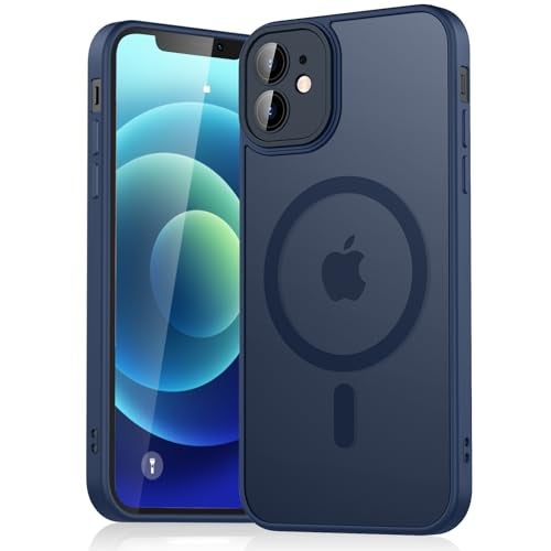 Tobfit Silicone Case For iPhone 12 6.1-Inch Compatible With Magsafe, Translucent Matte Back Slim Shockproof Case Phone Cover For iPhone 12,Navy Blue - Image 1