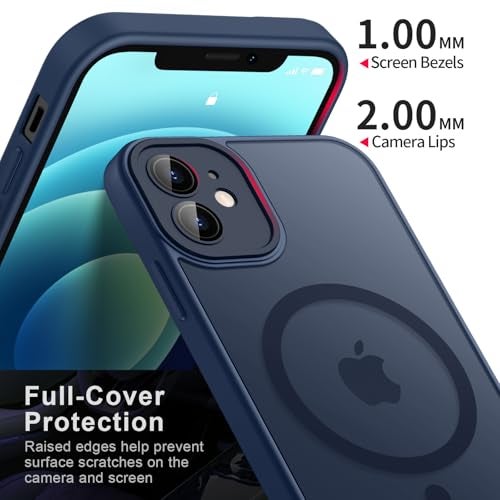 Tobfit Silicone Case For iPhone 12 6.1-Inch Compatible With Magsafe, Translucent Matte Back Slim Shockproof Case Phone Cover For iPhone 12,Navy Blue - Image 3
