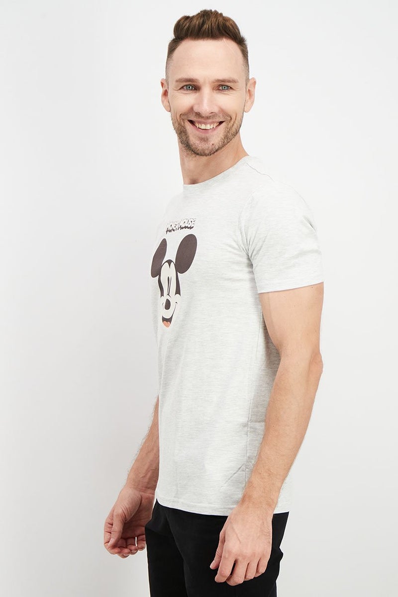 DIFUZED تي شيرت رجالي بأكمام قصيرة وياقة دائرية بطباعة جرافيك، رمادي مدمج - Image 4