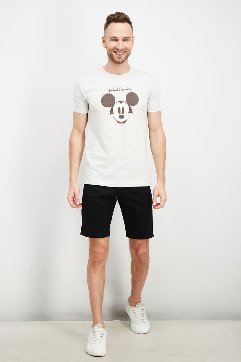 DIFUZED تي شيرت رجالي بأكمام قصيرة وياقة دائرية بطباعة جرافيك، رمادي مدمج - Image 2