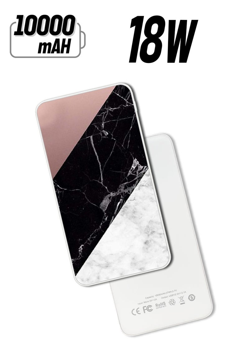 Theodor 10,000 mAh Super Fast Charging Ultra Compact Power Bank with Quick Charge & Power Delivery, Portable Charger For iPhone and Android Hite & Black Marble Top Is Plain - Image 1