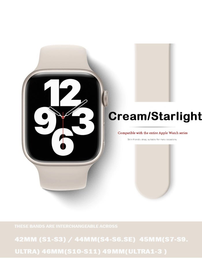 Samu Silicone Apple Watch Band 42MM 44MM 45MM 49MM Starlight Cream Strap Compatible with All Series for Daily Wear and Outdoor Use - Image 1