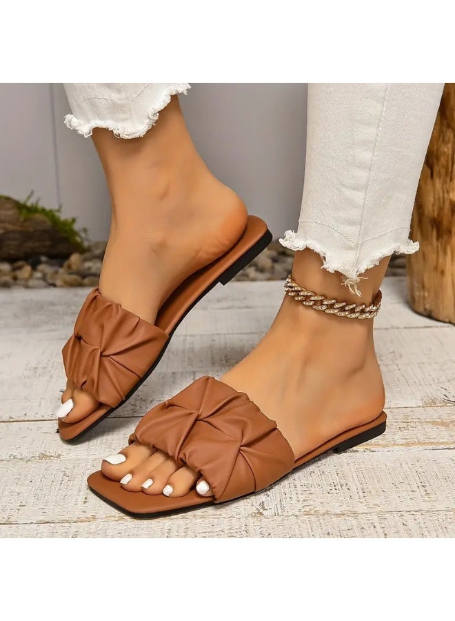 MHD New Style Korean Style Women's Outdoor Flat Ruffled Western Fashion One-Strap Plus Size Slipper Sandals 