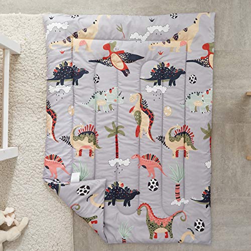UOZZI BEDDING 4 Piece Gray Dinosaurs Toddler Bedding Set with Colorful Dinos Boys Bed Comforter Sheet Set - Image 5