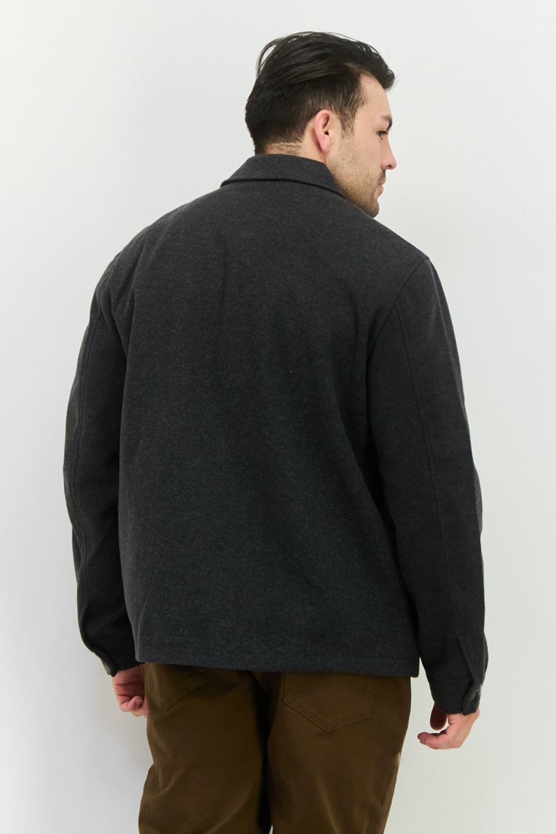 Threadbare Men Solid Long Sleeves Jacket Shirt, Charcoal - Image 3