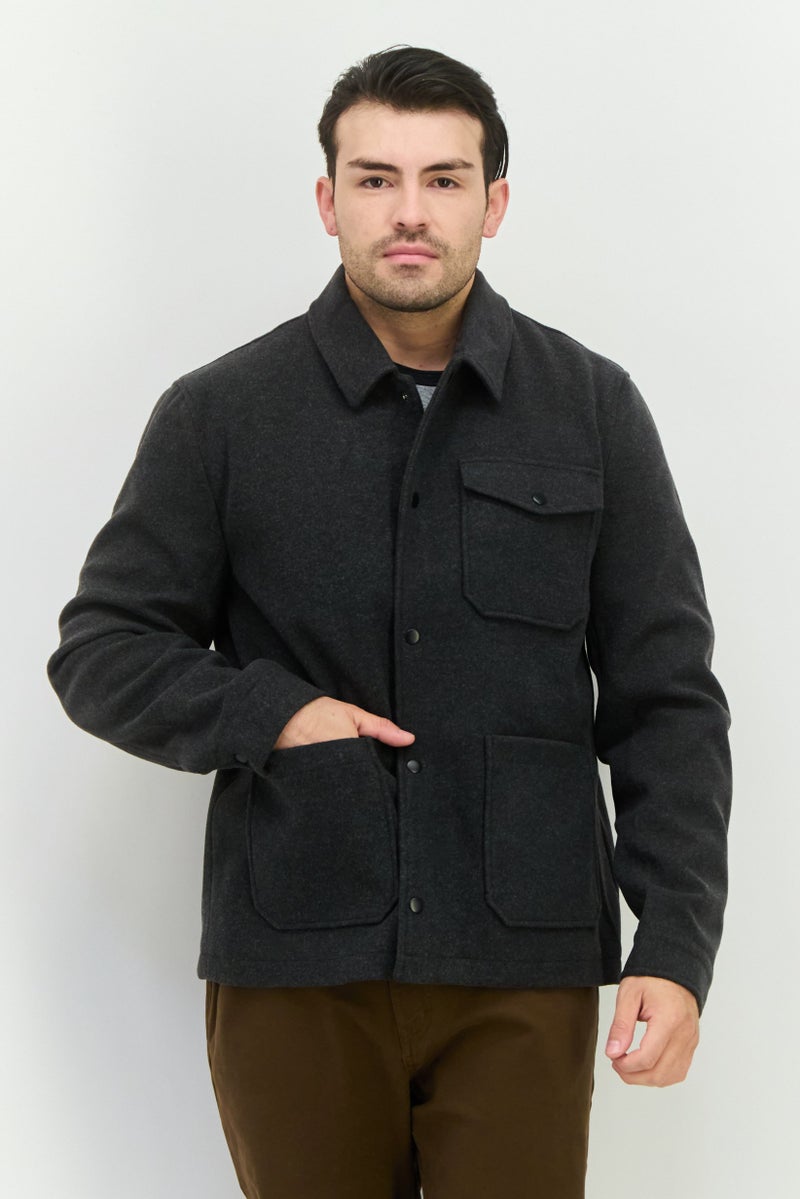 Threadbare Men Solid Long Sleeves Jacket Shirt, Charcoal - Image 1